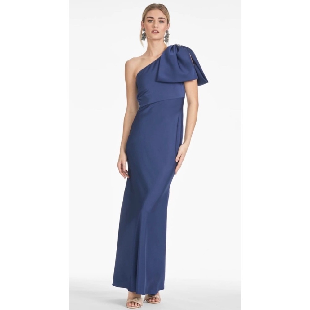 Sachin + Babi Aubrey One-Shoulder Satin Gown Washed Indigo Size‎ 6 New